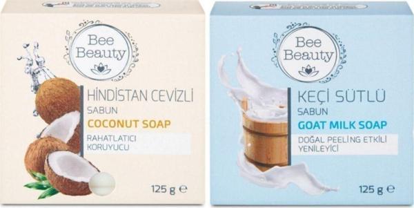 Bee Beauty Hindistan Cevizli Katı Sabun 125 Gr + Keçi Sütlü Katı Sabun 125 Gr (2'Li Set) - Image 1