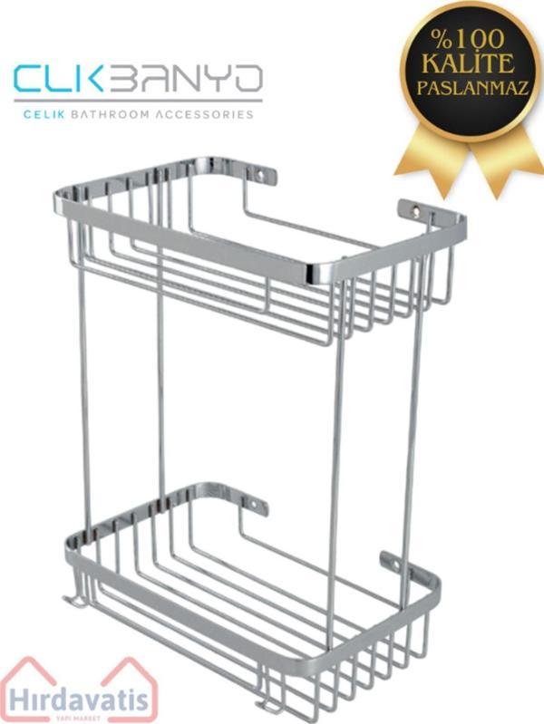Çelik Banyo Çelik Taci Ikili 23X15Cm Şampuanlık Banyo Rafı Duş Rafı Süngerlik - Image 1