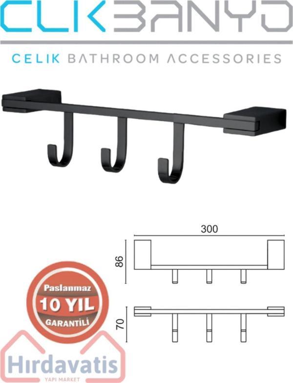 Çelik Banyo Havlu Askısı Paslanmaz Pirinç Titanik 3'Lü Askılık Mat Siyah - Image 1