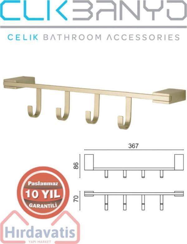 Çelik Banyo Havlu Askısı Paslanmaz Pirinç Titanik 4'Lü Askılık Altın Gold - Image 1