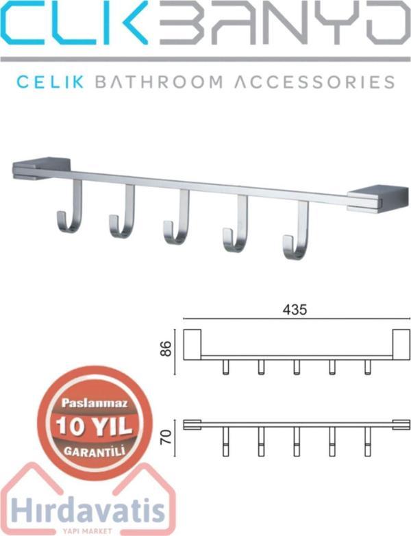 Çelik Banyo Havlu Askısı Paslanmaz Pirinç Titanik 5'Li Askılık - Image 1