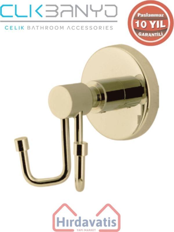 Çelik Banyo Paslanmaz Pirinç Flora Bornozluk Çiftli Altın Sarı Gold - Image 1