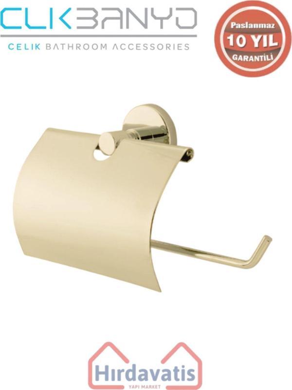 Çelik Banyo Paslanmaz Pirinç Flora Geniș Kapaklı Kağıt Havluluk Altın Sarı Gold - Image 1