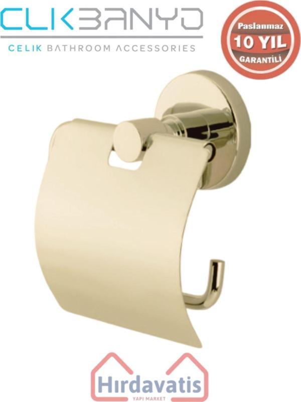 Çelik Banyo Paslanmaz Pirinç Flora Geniș Kapaklı Kağıtlık Altın Sarı Gold - Image 1