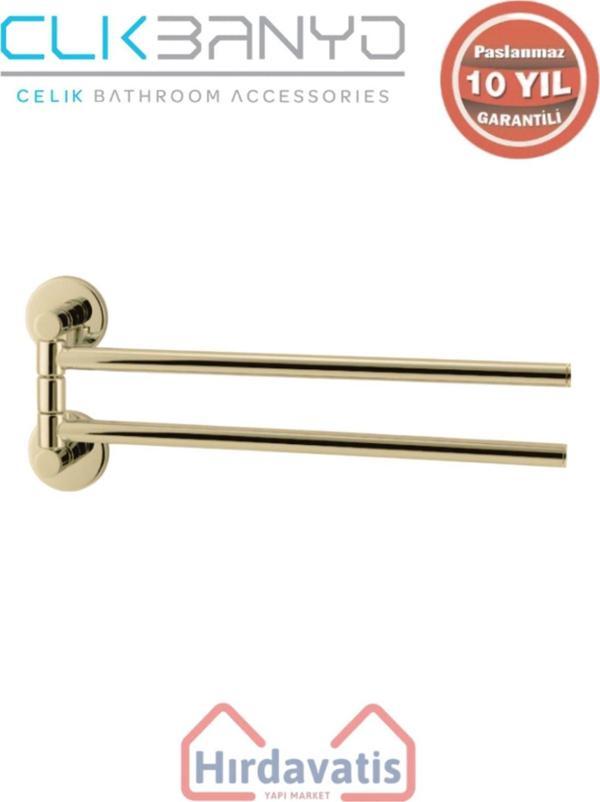 Çelik Banyo Paslanmaz Pirinç Flora İkili Döner Havluluk Altın Sarı Gold - Image 1