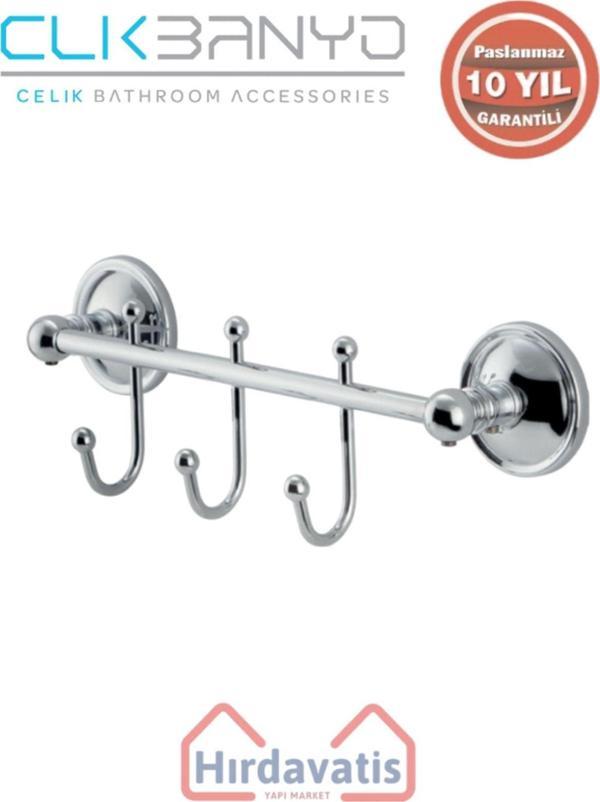Çelik Banyo Paslanmaz Pirinç Bella Çıkmalı Kanca Üçlü Askılık - Image 1