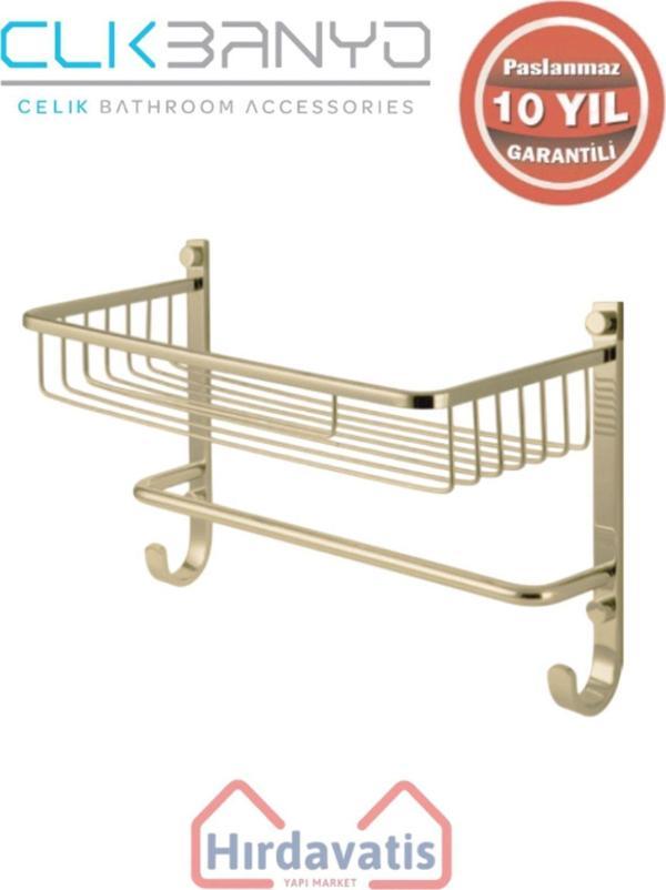 Çelik Banyo Paslanmaz Pirinç Tekli Havluluk Șampuanlık Sabunluk Ve Köşe Süngerlik Altın Sarı Gold - Image 1
