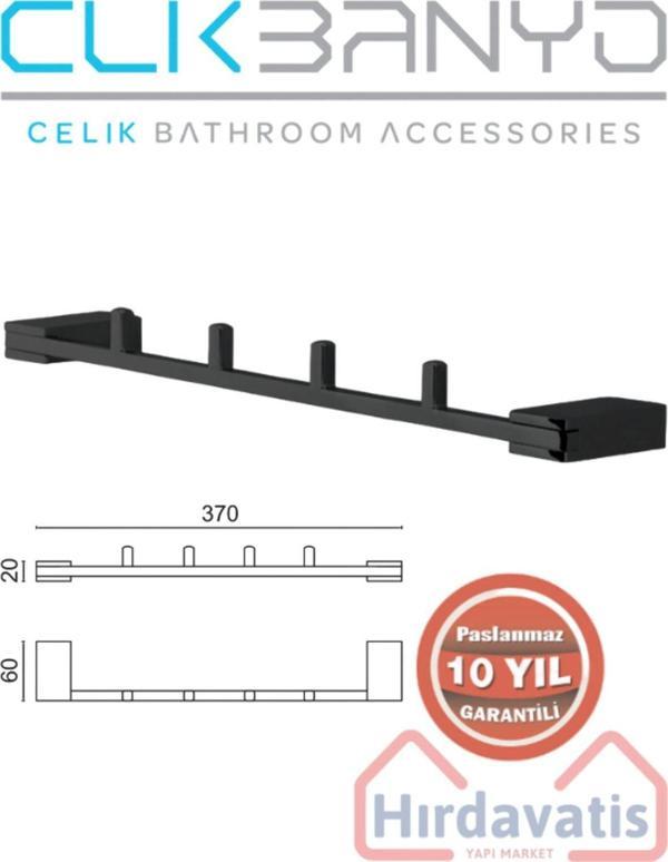 Çelik Banyo Paslanmaz Pirinç Titanik 4'Lü Askılık Havlu Askısı Mat Siyah - Image 1