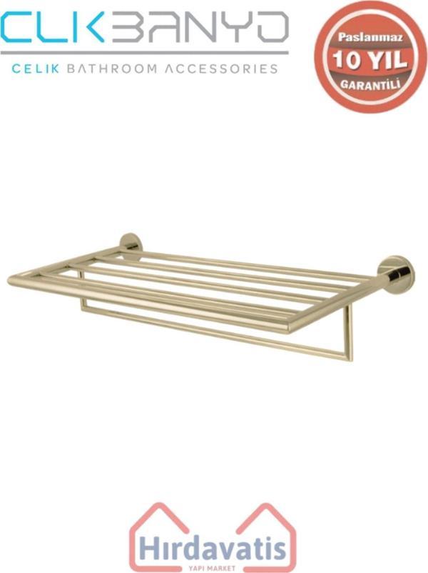 Çelik Banyo Paslanmaz Pirinç Flora Raf Havluluk 60Cm Altın Sarı Gold - Image 1