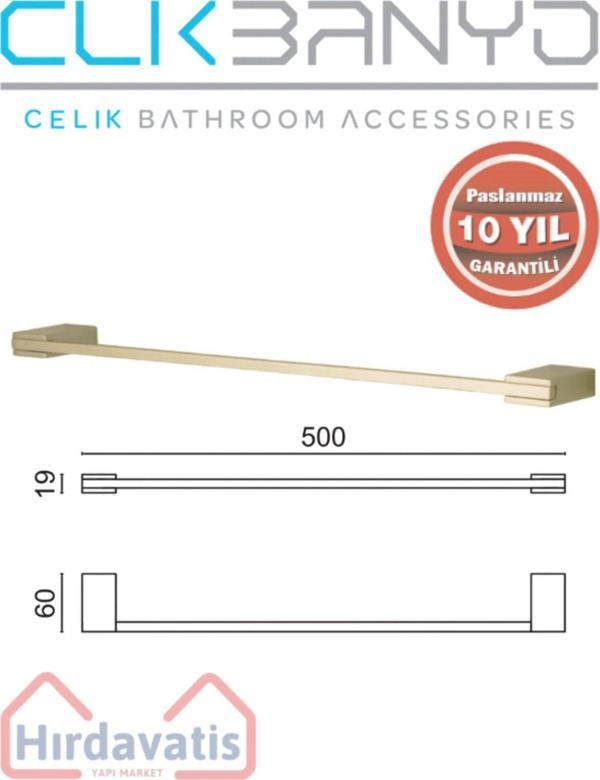 Çelik Banyo Paslanmaz Pirinç Titanik 50 Cm Uzun Havluluk Altın Sarı Gold - Image 1