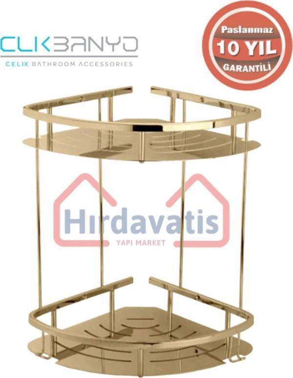 Çelik Banyo Paslanmaz Pirinç Marin 2'Li 19X19 Cm Şampuanlık Süngerlik Banyo Rafı Altın Gold - Image 1