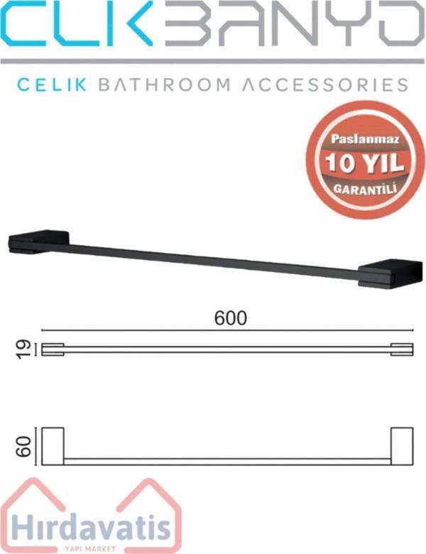 Çelik Banyo Paslanmaz Pirinç Titanik 60 Cm Uzun Havluluk Mat Siyah - Image 1