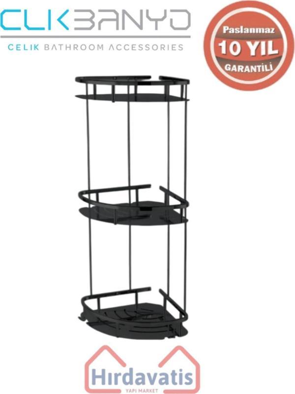 Çelik Banyo Paslanmaz Pirinç Marin Üçlü 19X19Cm Sabunluk Şampuanlık Ve Köşe Süngerlik Mat Siyah - Image 1