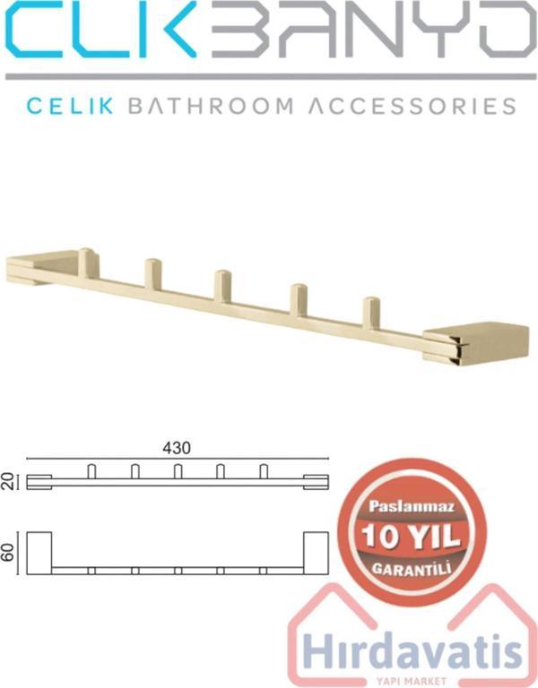 Çelik Banyo Paslanmaz Pirinç Titanik Altın Gold 5'Li Set Askılık Havlu Askısı - Image 1