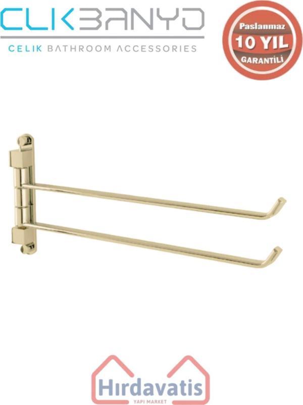 Çelik Banyo Paslanmaz Pirinç Mercan 2’Li Döner Havluluk Altın Sarı Gold - Image 1