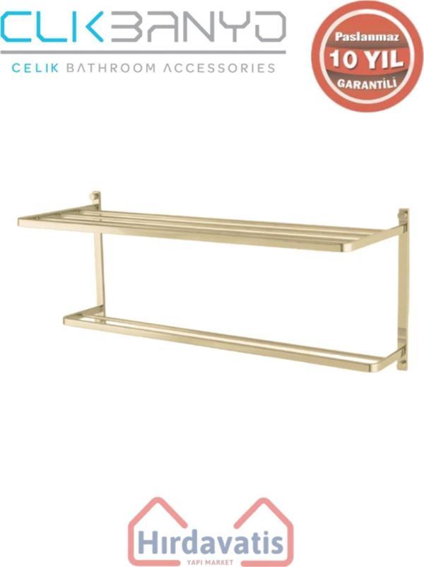 Çelik Banyo Paslanmaz Pirinç Mercan 2’Li Havluluk 50Cm Altın Sarı Gold - Image 1