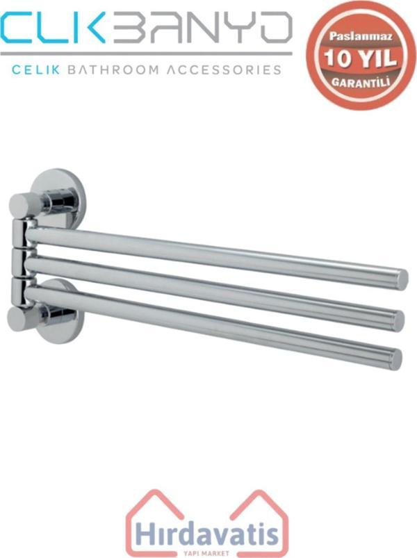Çelik Banyo Paslanmaz Pirinç Flora Üçlü Döner Havluluk - Image 1