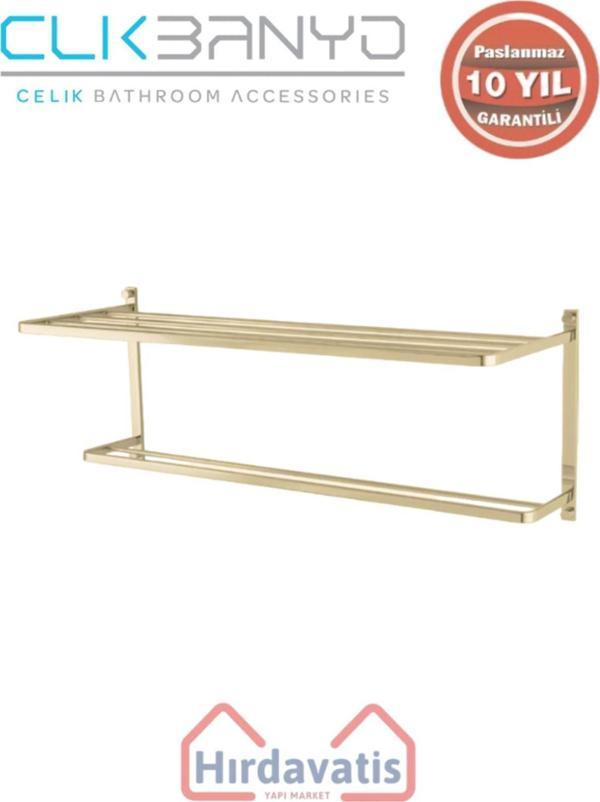 Çelik Banyo Paslanmaz Pirinç Mercan 2’Li Havluluk 60Cm Altın Sarı Gold - Image 1