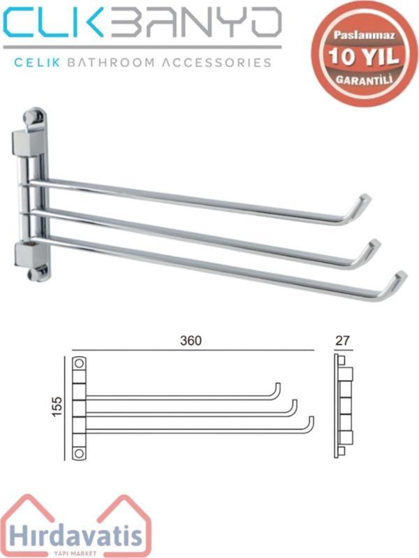 Çelik Banyo Paslanmaz Pirinç Mercan 3’Lü Döner Havluluk - Image 1