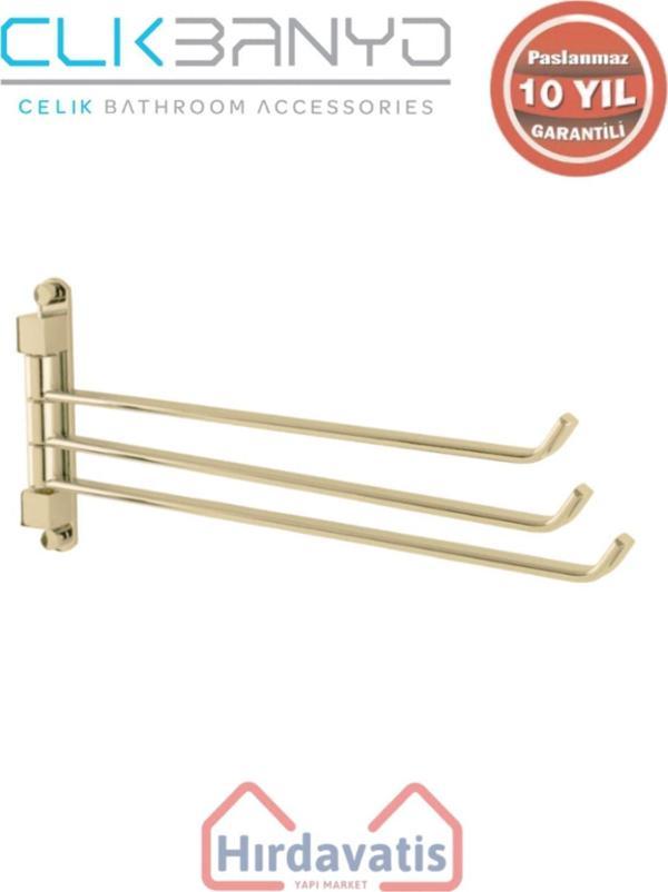 Çelik Banyo Paslanmaz Pirinç Mercan 3’Lü Döner Havluluk Altın Sarı Gold - Image 1