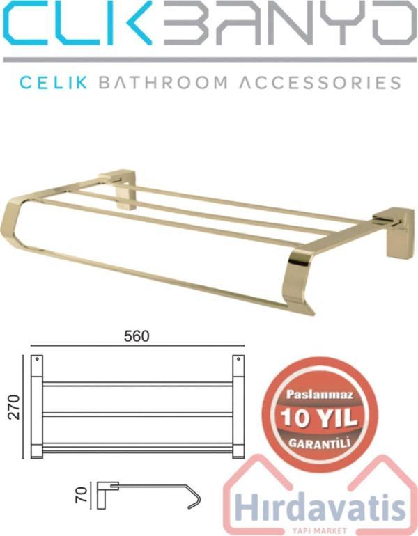 Çelik Banyo Paslanmaz Pirinç Titanik Raf Havluluk 50Cm Pirinç Malzeme ( 10 Yıl Garantili ) Altın Gold - Image 1