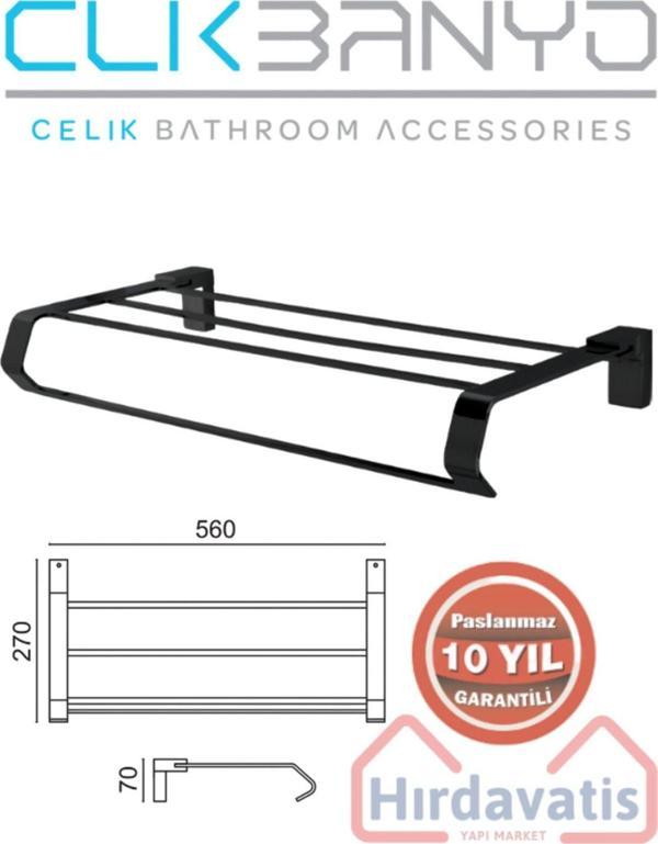 Çelik Banyo Paslanmaz Pirinç Titanik Raf Havluluk 50Cm Pirinç Malzeme ( 10 Yıl Garantili ) Mat Siyah - Image 1