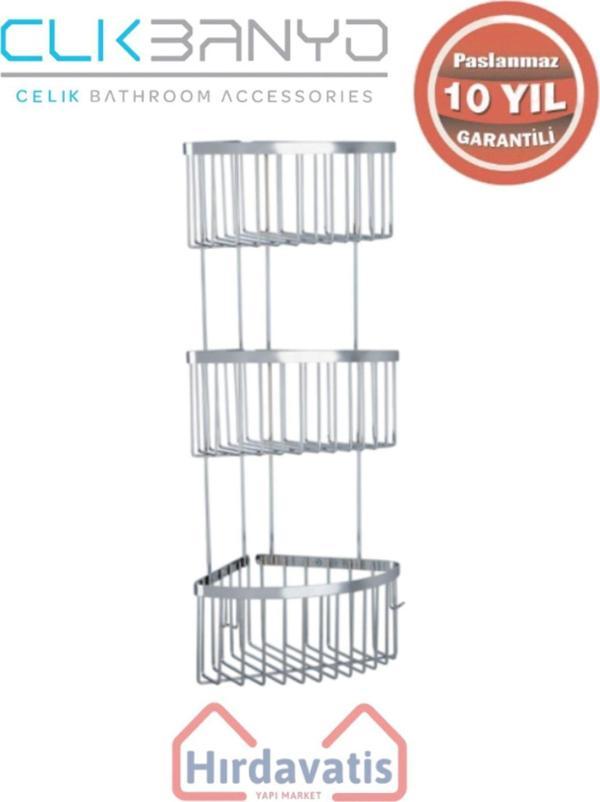 Çelik Banyo Paslanmaz Pirinç Üçlü Derin Süngerlik 19X19 Sabunluk Ve Şampuanlık - Image 1