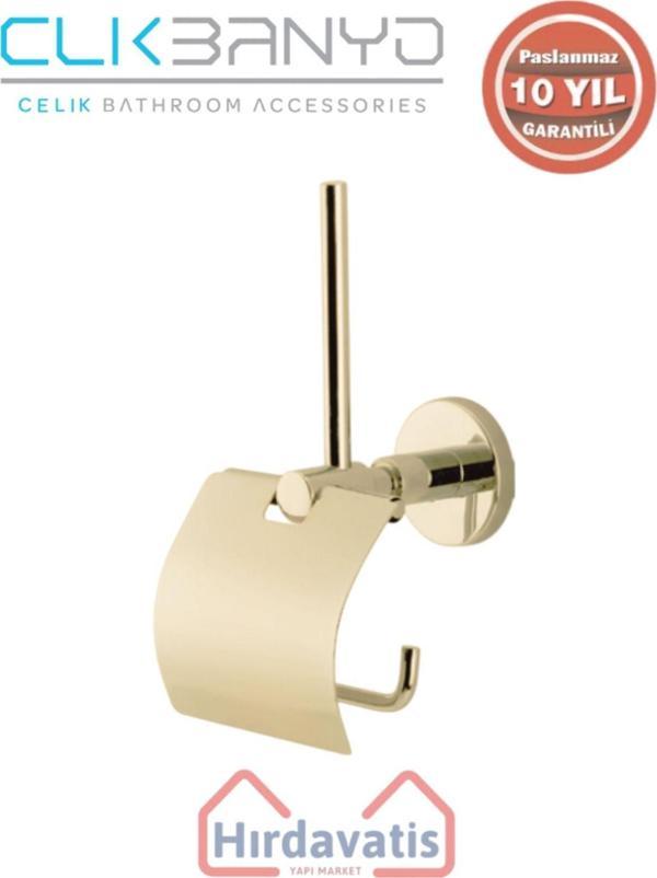 Çelik Banyo Paslanmaz Pirinç Flora Yedek Kağıtlık Geniș Kapaklı Altın Sarı Gold - Image 1