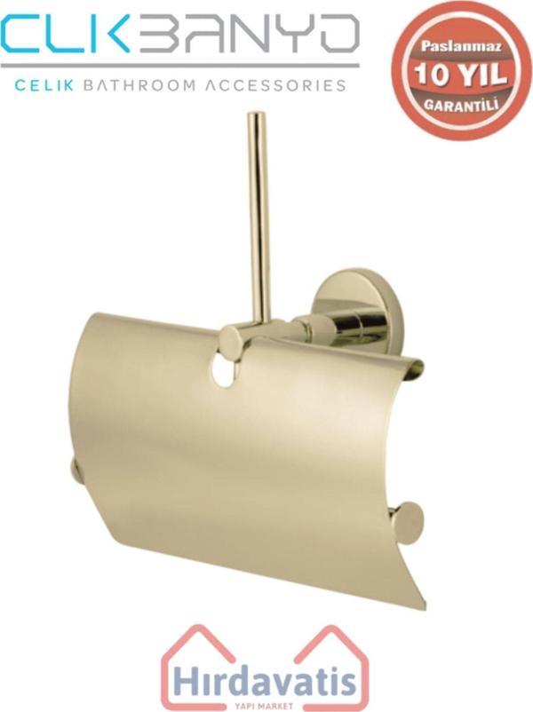 Çelik Banyo Paslanmaz Pirinç Flora Yedek Kağıtlık Geniș Kapaklı Üçlü Altın Sarı Gold - Image 1