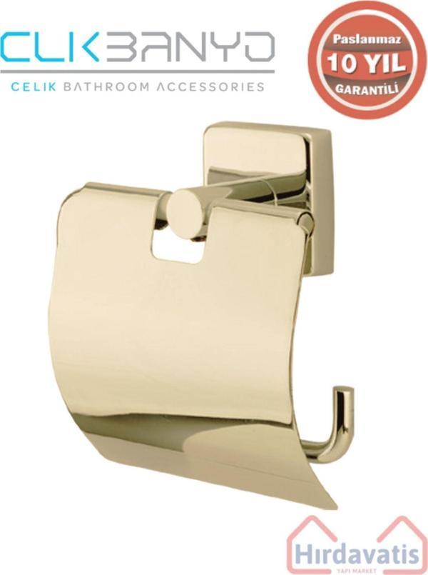 Çelik Banyo Paslanmaz Pirinç Vizyon  Geni? Kapaklı Kağıtlık Altın Sarı - Image 1