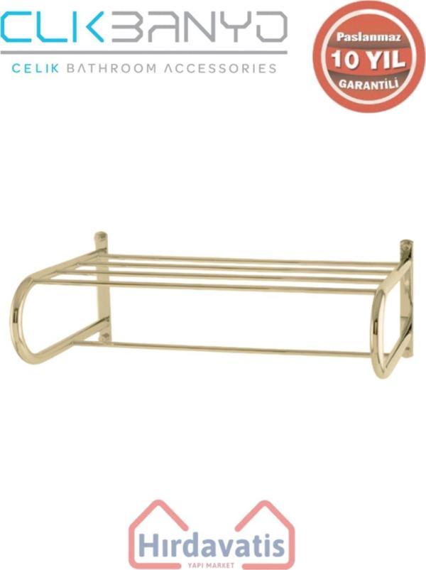 Çelik Banyo Paslanmaz Pirinç Mercan Lamalı Raf Havluluk 50Cm Altın Sarı Gold - Image 1
