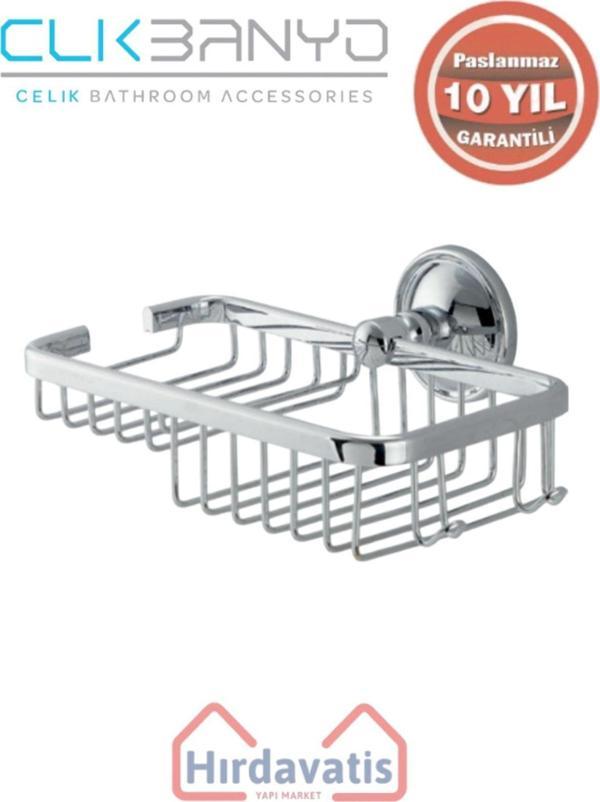 Çelik Banyo Paslanmaz Pirinç Mercan Lifli Rozetli 10X19Cm Sabunluk Şampuanlık Ve Köşe Süngerlik - Image 1