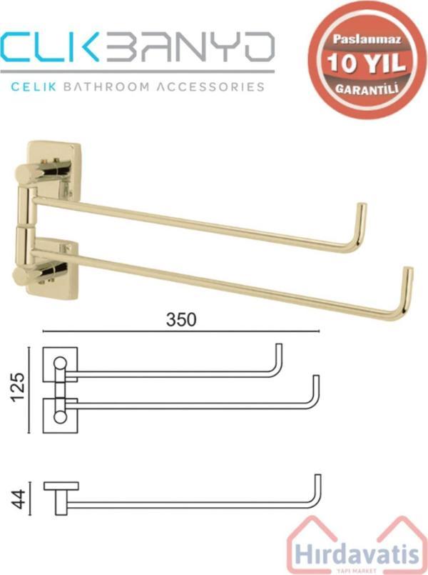 Çelik Banyo Paslanmaz Pirinç Vizyon 2’Li Döner Havluluk Altın Sarı Gold - Image 1