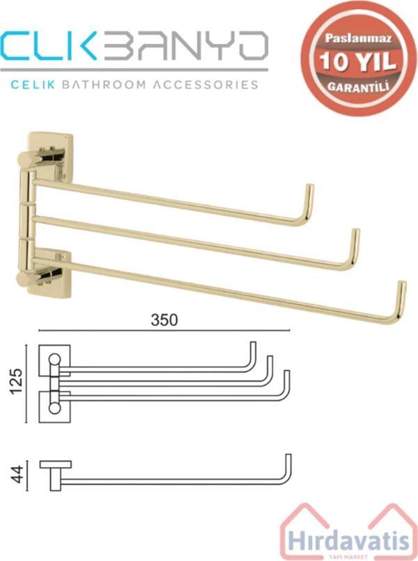 Çelik Banyo Paslanmaz Pirinç Vizyon 3’Lü Döner Havluluk Altın Sarı Gold - Image 1