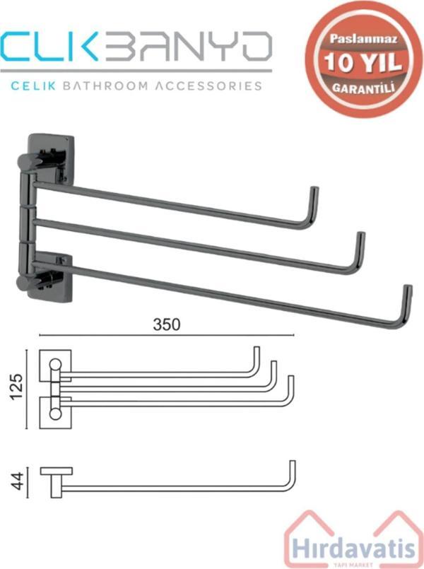 Çelik Banyo Paslanmaz Pirinç Vizyon 3’Lü Döner Havluluk Mat Siyah - Image 1
