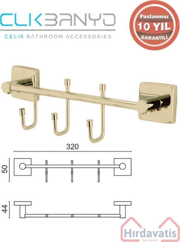 Çelik Banyo Paslanmaz Pirinç Vizyon Çıkmalı 3’Lü Askılık Altın Sarı Gold - Image 1