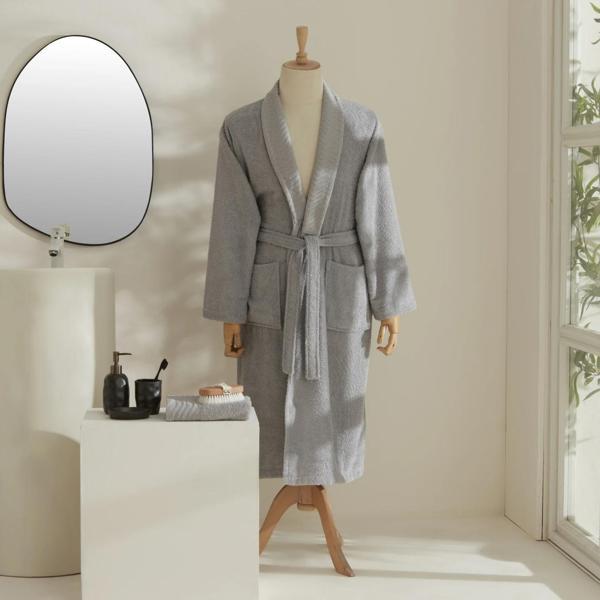 Karaca Home Elroy %100 Pamuk Erkek Bornoz Takımı L-XL Gri - Image 1