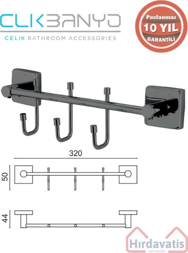 Çelik Banyo Paslanmaz Pirinç Vizyon Çıkmalı 3’Lü Askılık Mat Siyah - Image 1