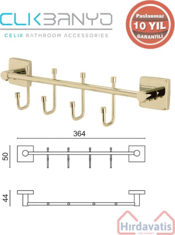 Çelik Banyo Paslanmaz Pirinç Vizyon Çıkmalı 4’Lü Askılık Altın Sarı Gold - Image 1