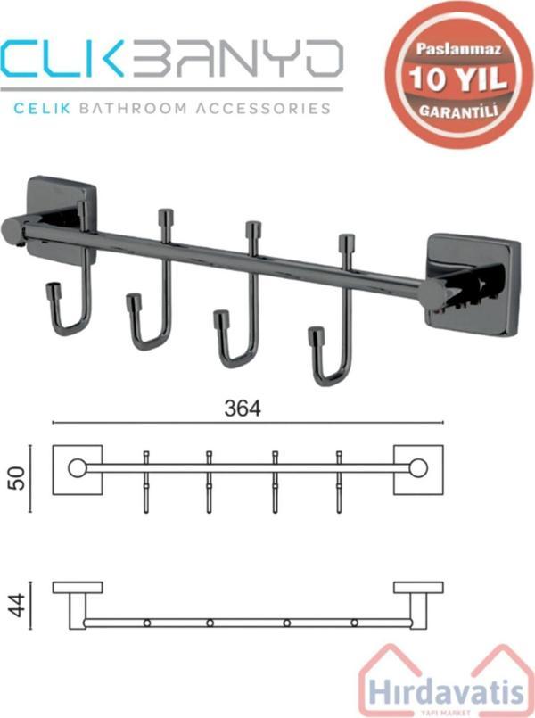Çelik Banyo Paslanmaz Pirinç Vizyon Çıkmalı 4’Lü Askılık Mat Siyah - Image 1