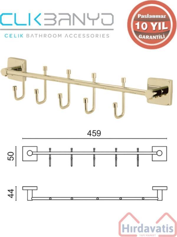 Çelik Banyo Paslanmaz Pirinç Vizyon Çıkmalı 5’Li Askılık Altın Sarı Gold - Image 1