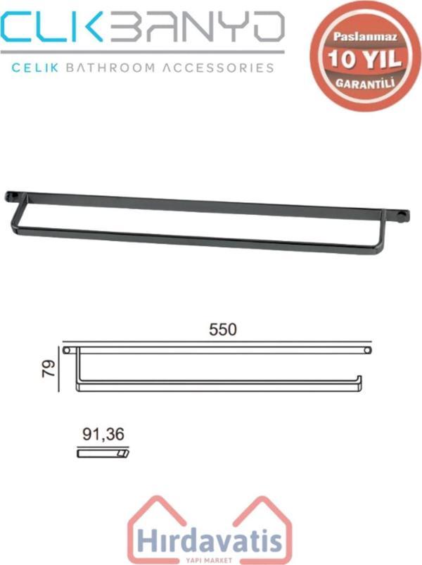 Çelik Banyo Paslanmaz Pirinç Mercan Uzun Havluluk 50Cm Mat Siyah - Image 1
