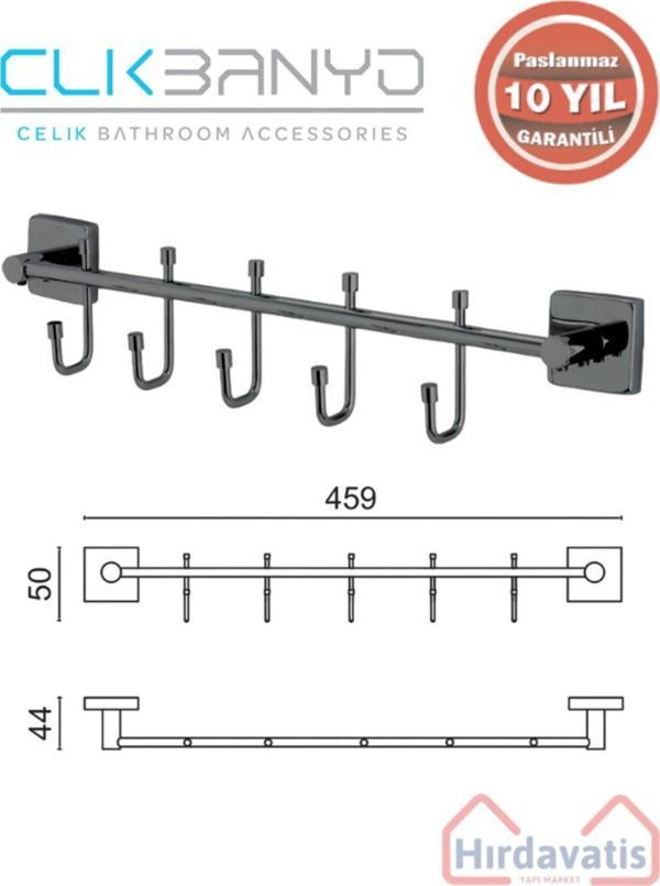 Çelik Banyo Paslanmaz Pirinç Vizyon Çıkmalı 5’Li Askılık Mat Siyah - Image 1