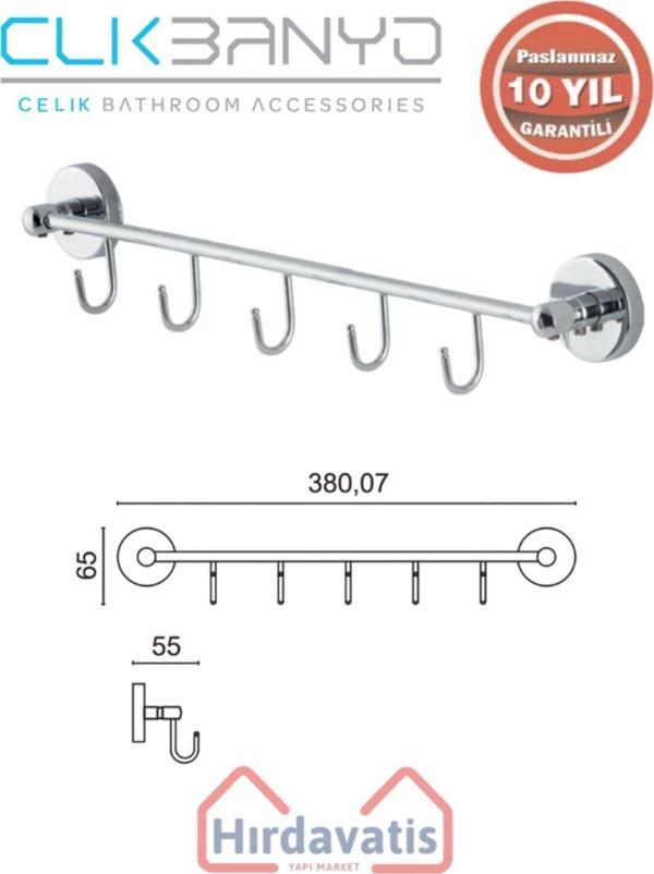 Çelik Banyo Paslanmaz Pirinç Karaca 5’Li Askılık - Image 1
