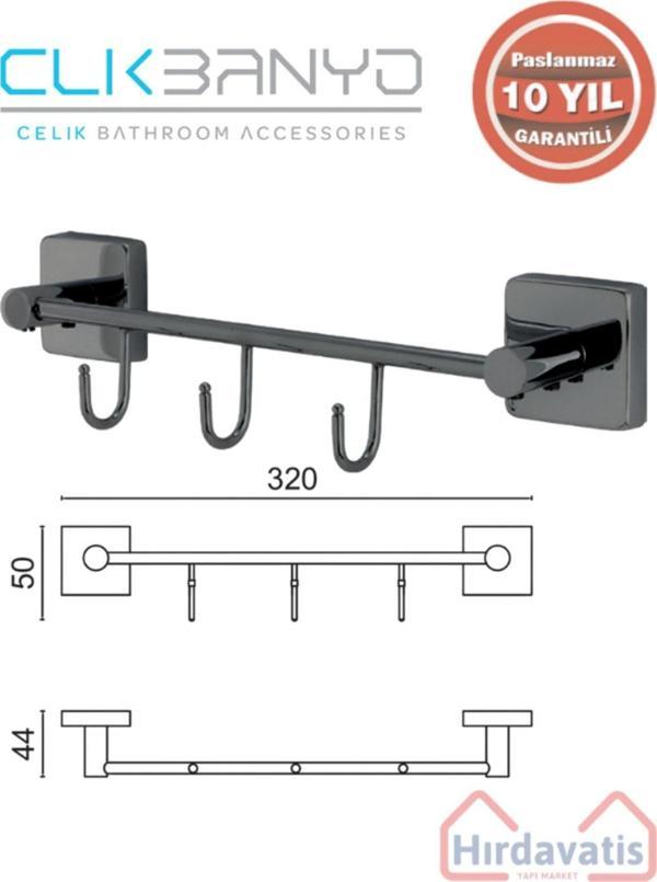 Çelik Banyo Paslanmaz Pirinç Vizyon Kanca 3’Lü Askılık Mat Siyah - Image 1
