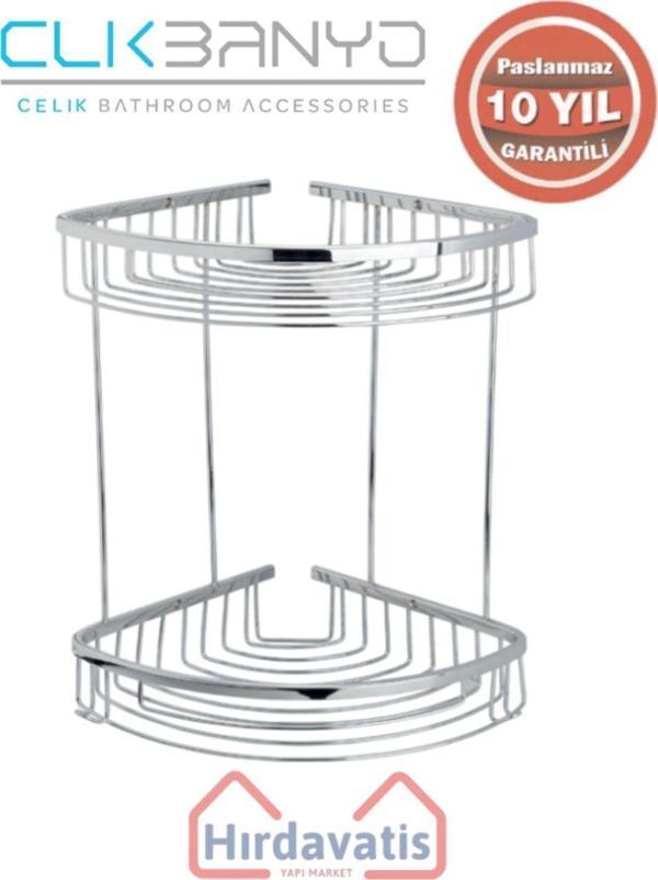 Çelik Banyo Paslanmaz Pirinç Destina Krom İkili 19X19Cm Sabunluk Şampuanlık Ve Köşe Süngerlik - Image 1