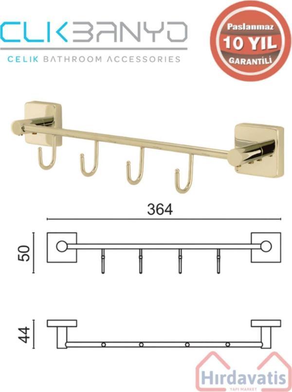 Çelik Banyo Paslanmaz Pirinç Vizyon Kanca 4’Lü Askılık Altın Sarı Gold - Image 1