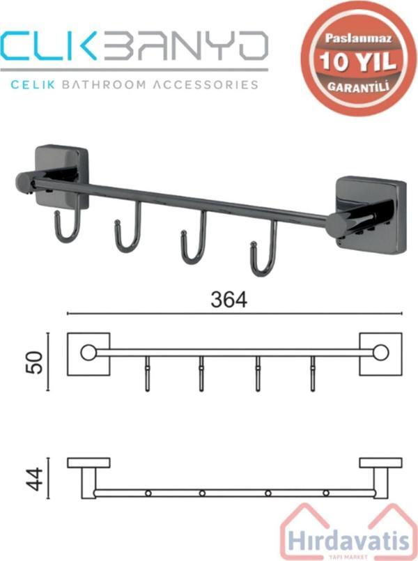 Çelik Banyo Paslanmaz Pirinç Vizyon Kanca 4’Lü Askılık Mat Siyah - Image 1