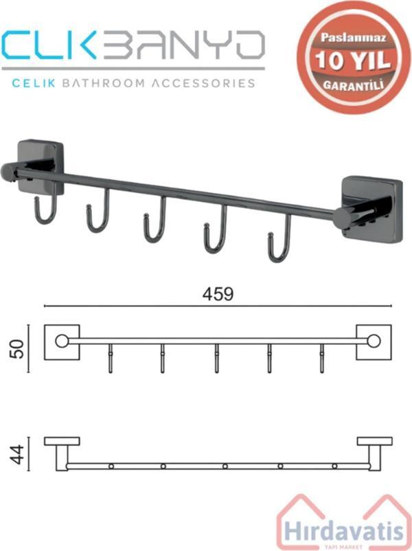 Çelik Banyo Paslanmaz Pirinç Vizyon Kanca 5’Li Askılık Mat Siyah - Image 1