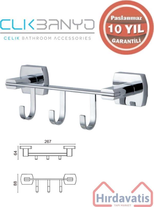 Çelik Banyo Paslanmaz Pirinç Milano 3’Lü Askılık - Image 1